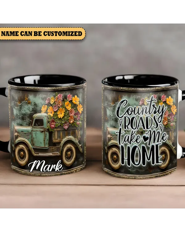 Personalized Vintage Country Truck - Country Roads Take Me Home Accent Mug