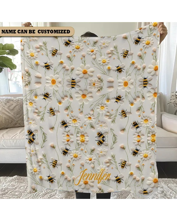 Personalized Bee Floral Blanket