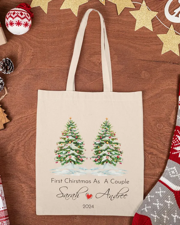 First Christmas as a Couple 2024 Personalized  Tote Bag, Personalized Name Tote Bag, Husband and Wife Gift