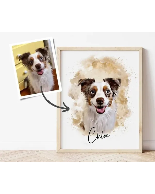 Custom Pet Portrait Watercolor Style Canvas