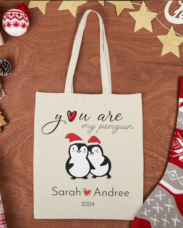 You Are My Penguin 2024 Personalized Tote Bag, Personalized Name Tote Bag, Husband and Wife Gift