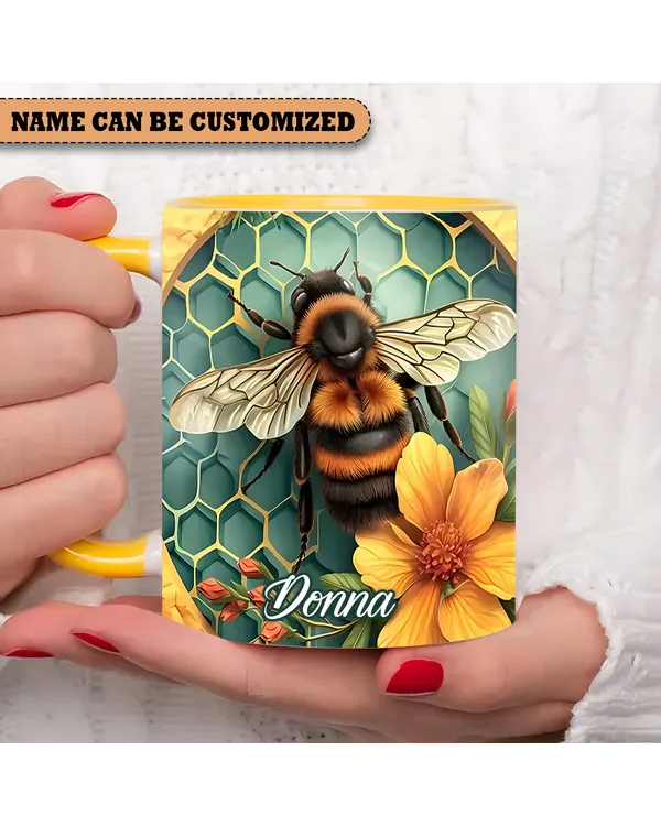 Personalized Flower & Bee Accent Mug