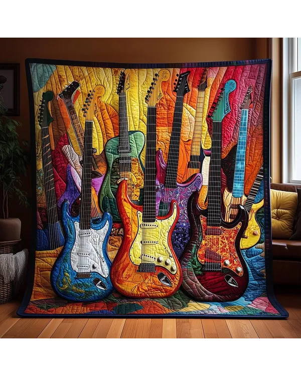 Guitars Sunshine Quilted Blanket