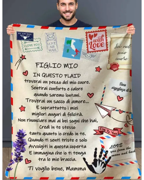 IT - Coperta FIGLIO MIO IN QUESTO PLAID troverai un pezzo del mio cuore Ti voglio bene Mamma