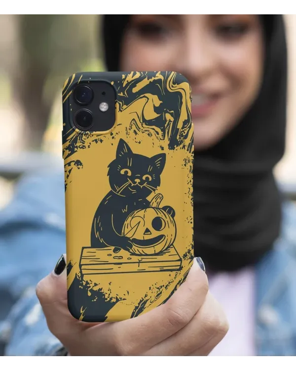 Halloween Cat with a pumpkin Phone case