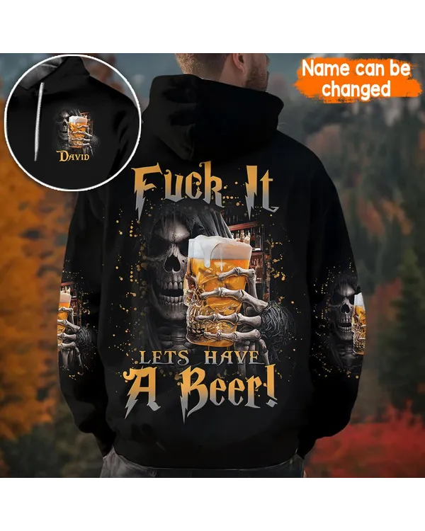 Personalized Skull Beer All Over Hoodie