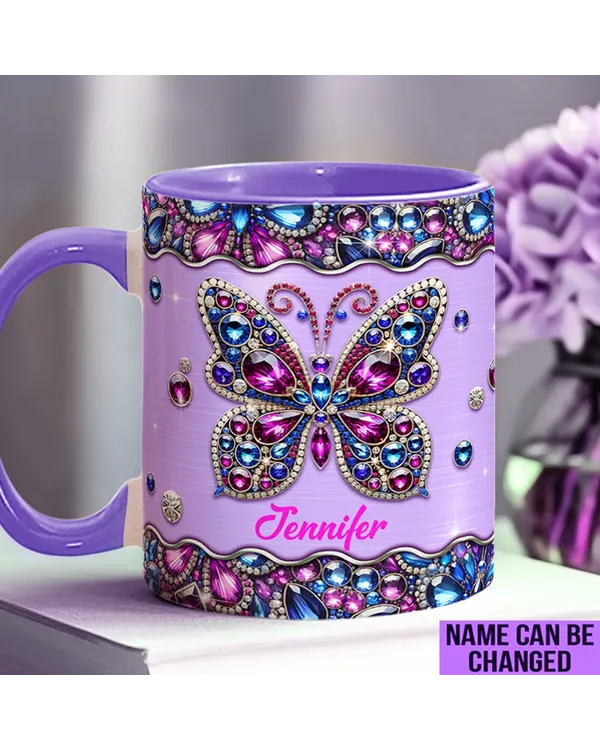 Personalized Sparkle Butterfly Accent Mug