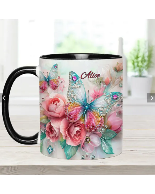 Personalized  Butterflies Flower Accent Mug