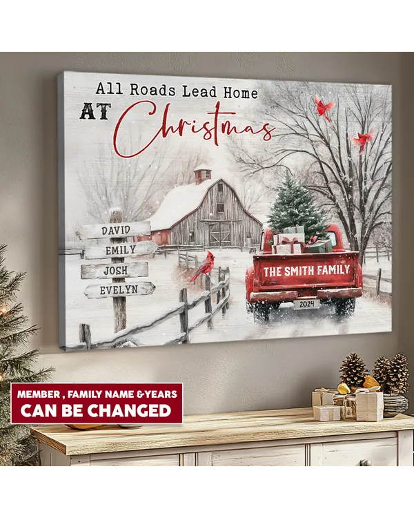 All Roads Lead Home At Christmas - Personalized Family Canvas