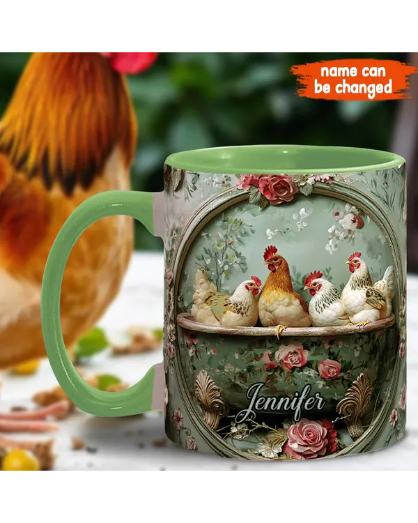 Personalized Chicken Flowers Accent Mug