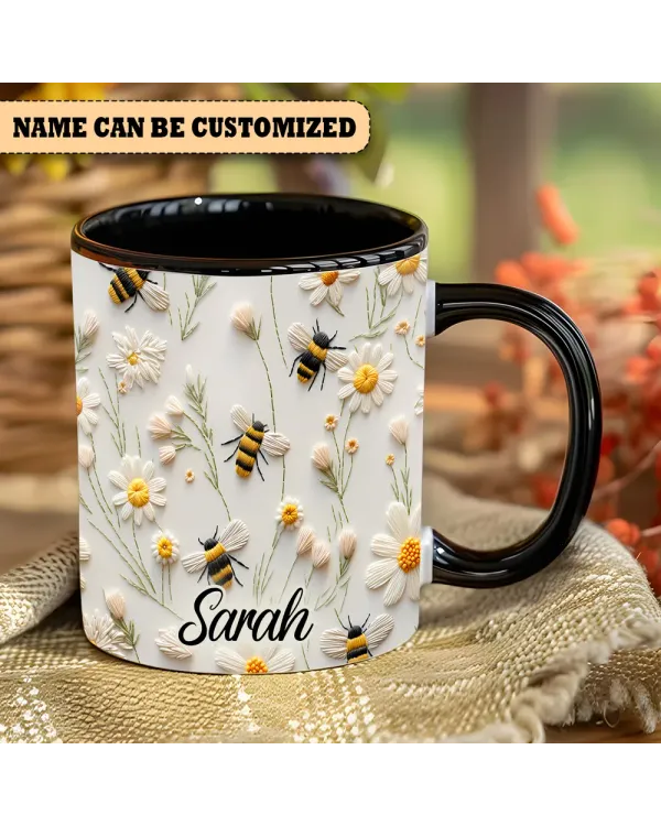 Beautiful Floral And Bee Personalized Accent Mug