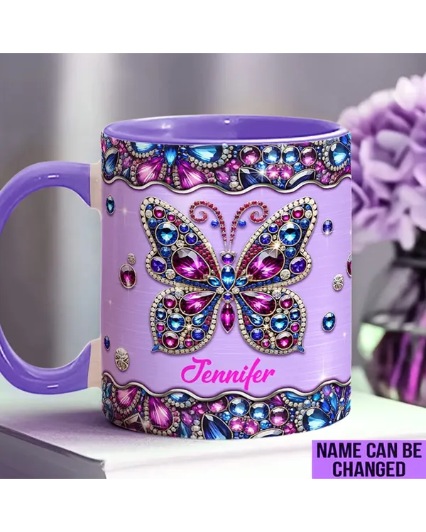 Personalized Sparkle Butterfly Accent Mug 2