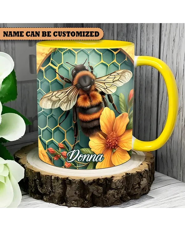 Beautiful Floral And Bee Personalized 11oz 15oz Accent Mug