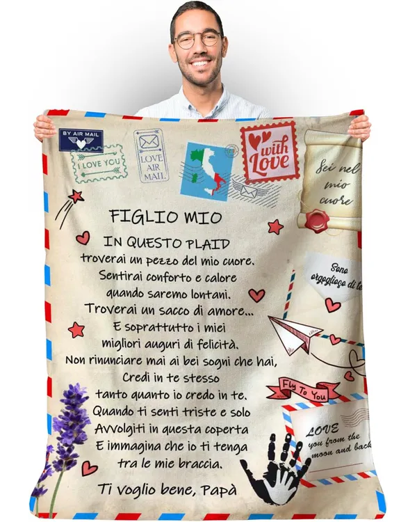 IT - Coperta FIGLIO MIO IN QUESTO PLAID troverai un pezzo del mio cuore Ti voglio bene Papà