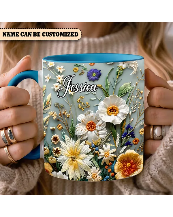 Personalized Contemporary Floral 1 Accent Mug