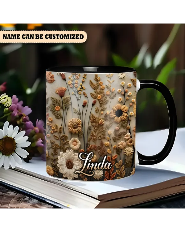 Personalized Contemporary Floral 3 Accent Mug