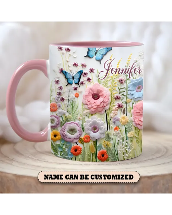 Personalized Contemporary Floral 4 Accent Mug