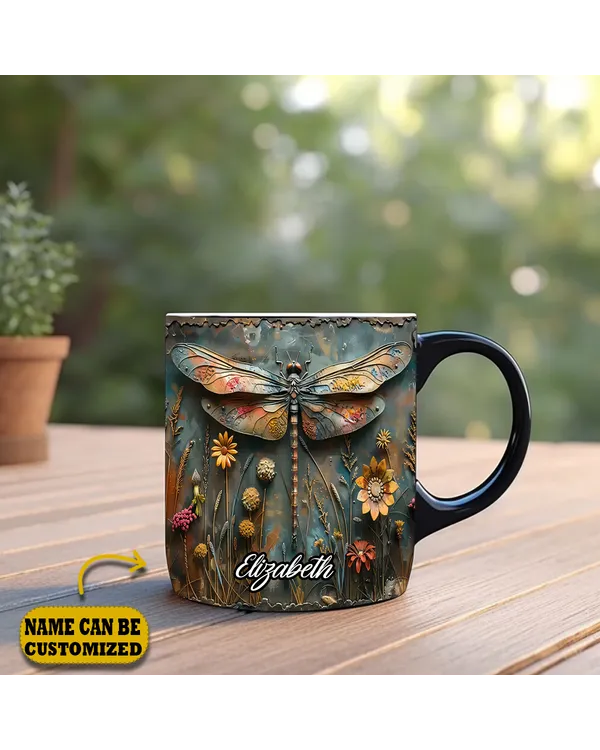 Personalized Dragonfly Flowers Accent Mug