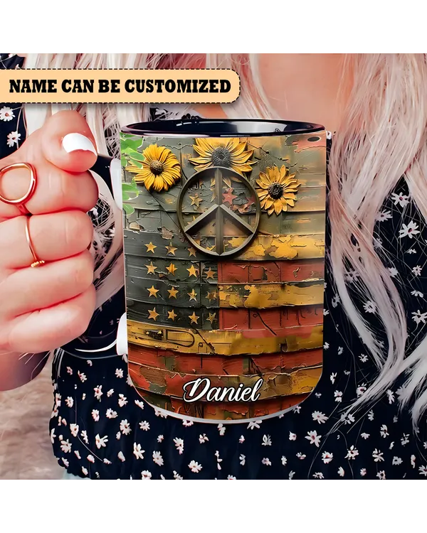 Personalized Hippie Symbol USA Accent Mug