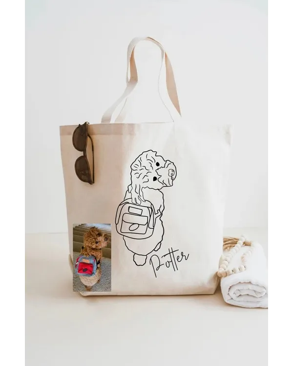 Custom Outline Cat Dog Full Body Tote Bag