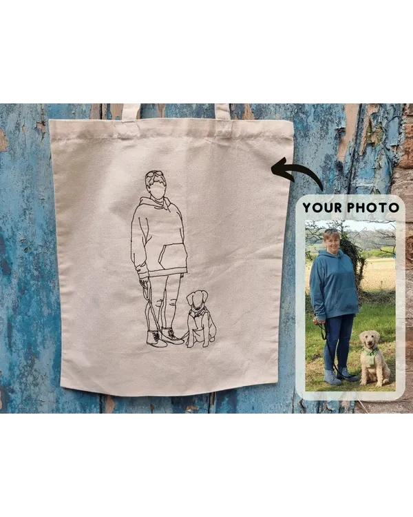 Custom Line Art Photo With Your Pet Tote Bag