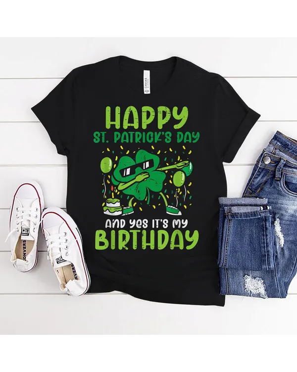 Happy St Patricks Day Birthday Shamrock Dab Bday Party Kids Shirt