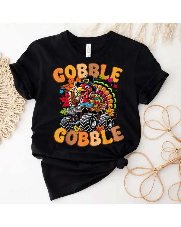 Gobble Turkey Day Thanksgiving Fall Boys Kids Turkey Toddler Shirt