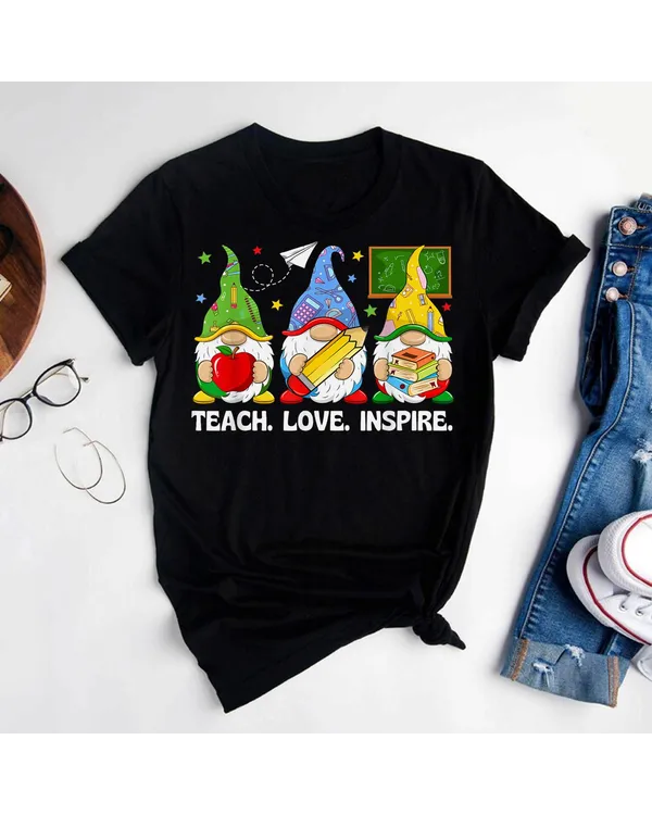 Cute Gnomes Teach Love And Inspire Back To School Teacher Shirt