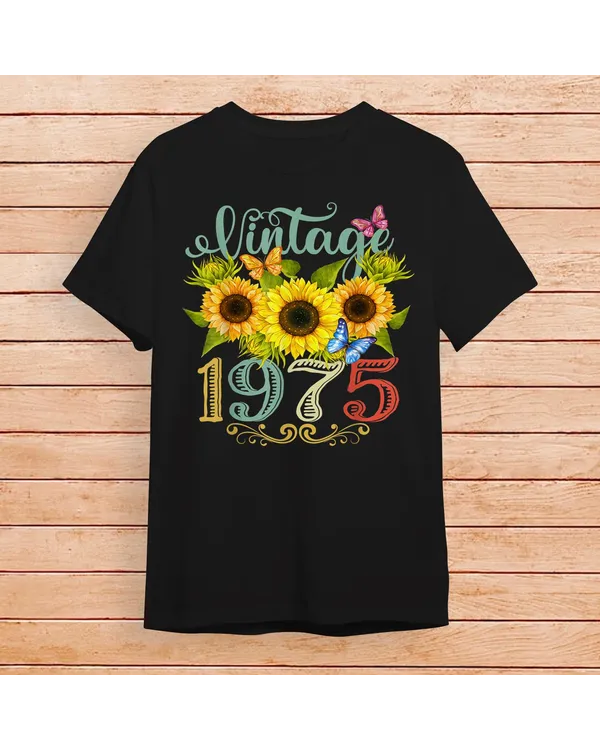 Sunflower Floral Butterfly Vintage 1975 Funny 48th Birthday Shirt