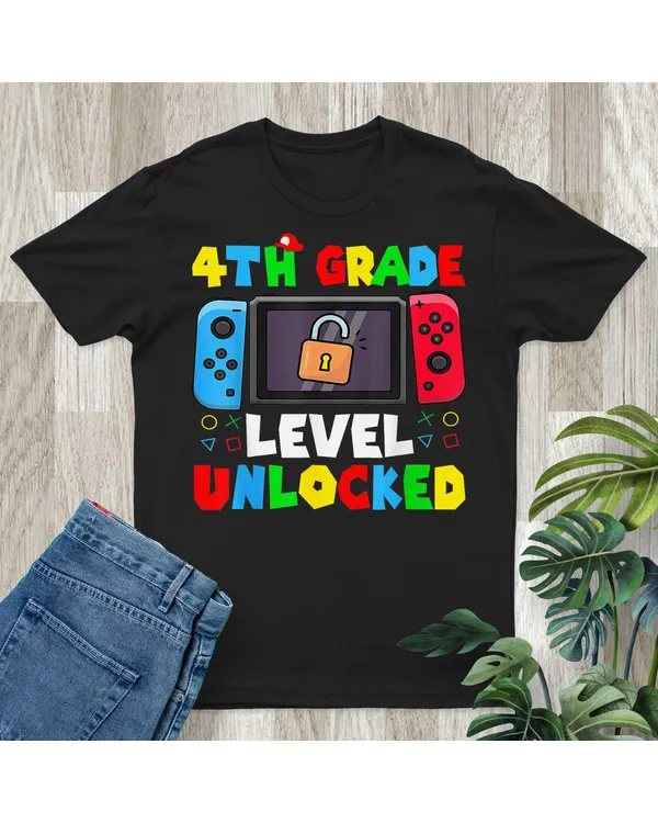 4th Grade Level Unlocked Back To School First Day Gamer Boys Shirt