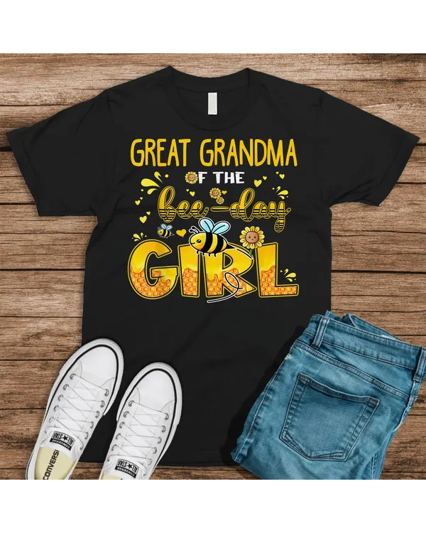 Great Grandma Of The Bee-day Girl Sunflower Matching Party Shirt
