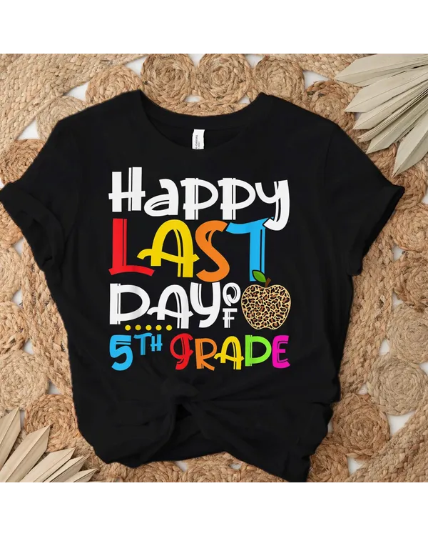 Happy Last Day Of 5th Grade Teacher Student Child Leopard Shirt