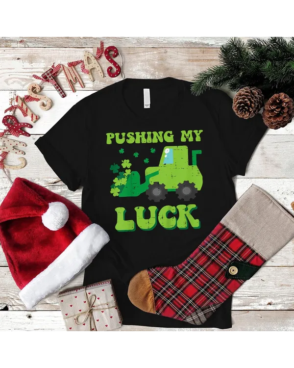 Kids St Patricks Day Bulldozer Pushing My Luck Saint Paddys Boys Shirt