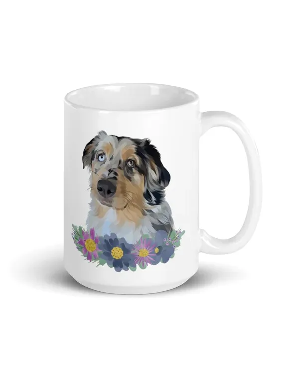 Custom Pet Portrait Mug with Flowers