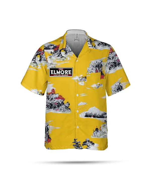 ELMORE Yellow Hawaiian Shirt - Asian Style Print Short Sleeve Summer Beach Shirt AOP5