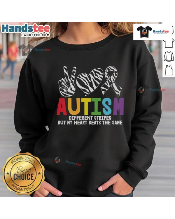 Good Autism Different Stripes But My Heart Beats The Same T-Shirt