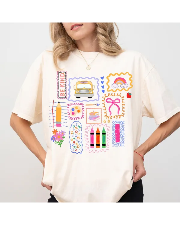 Colorful Doodle Back To School Shirt, Preppy Coquette School T-shirt