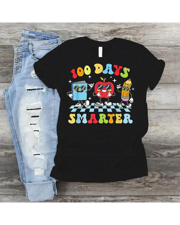 100 Days Smarter 100th Day Of School Groovy Teacher Boy Girl Shirt