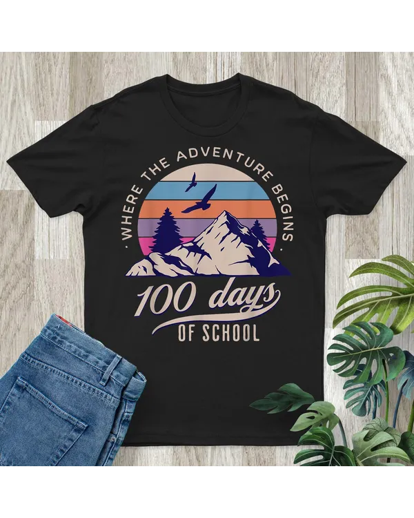 Retro Outdoors 100 Days Of School Teachers Boys Girls Kids Shirt