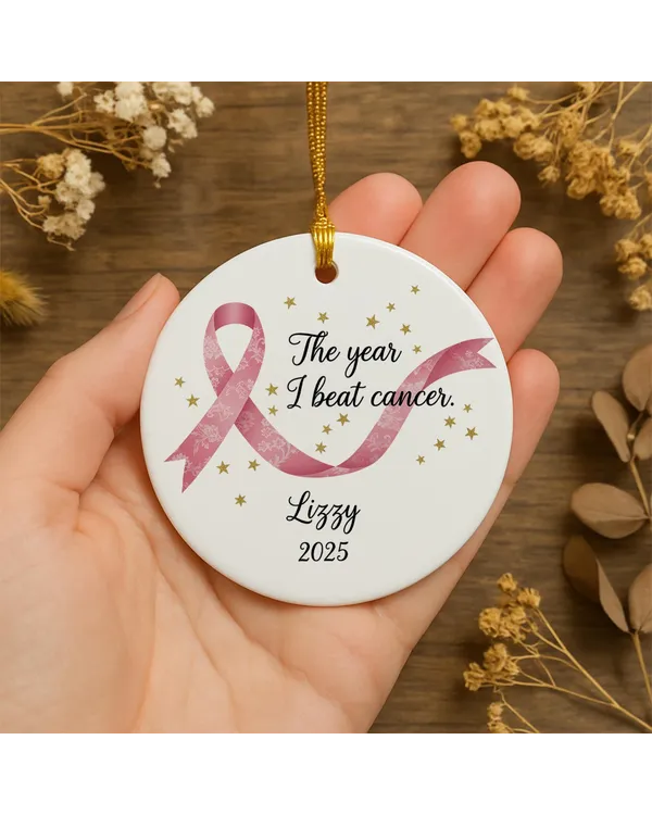 Survivor Cancer Pink Ribbon 2025 Ceramic Ornament