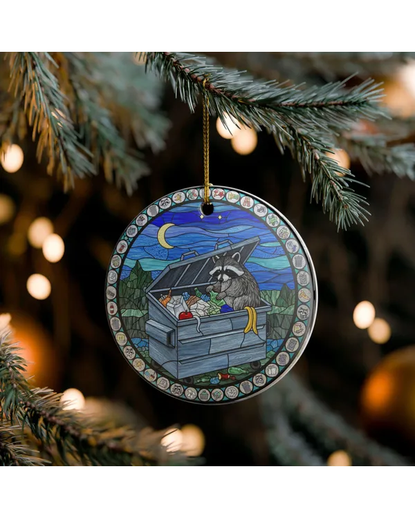 Raccoon Stained Glass Christmas Ornament