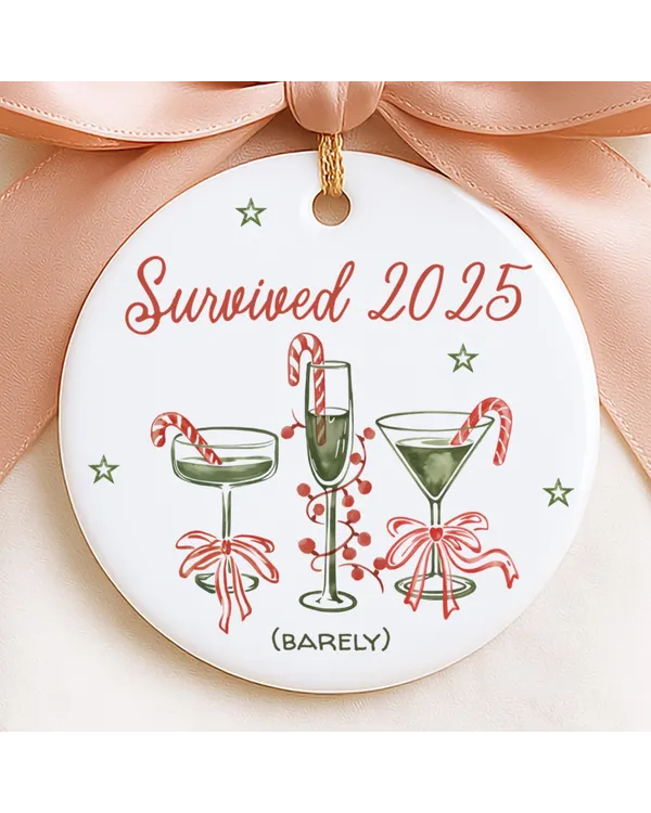 Survived 2025 New Year's Eve Gift Retro Holiday 2025 NYE Gift Ornament