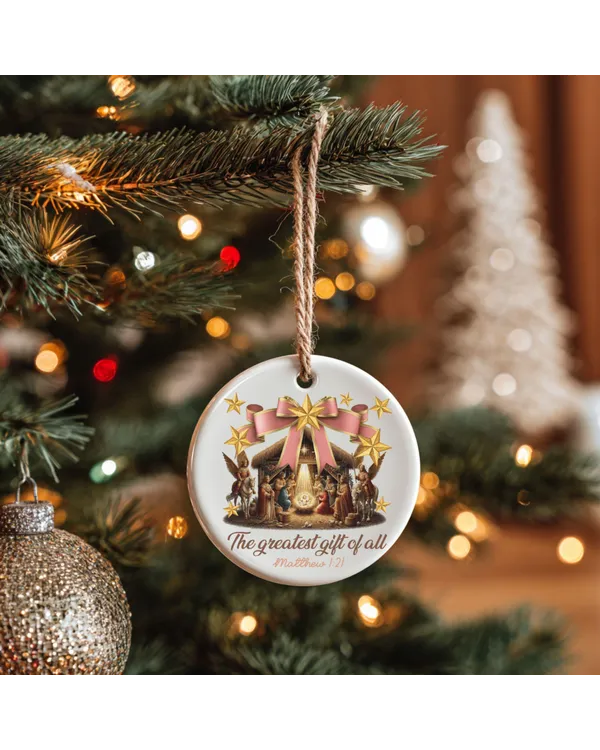 Matthew 121 Nativity Ceramic Christmas Gift with Starry Bow Greatest Gift Ornament