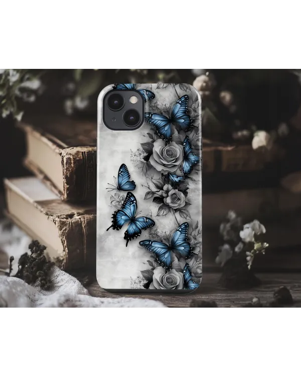 Gothic Blue Butterfly Rose 3D Floral Phone Case Phonecase
