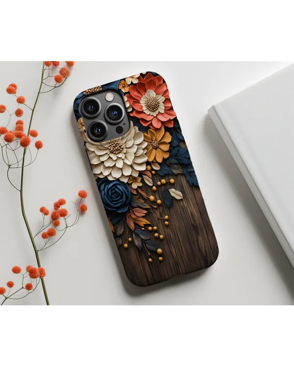 Wood Carved Floral 3D Art Phone Case - Protective Cover Phonecase