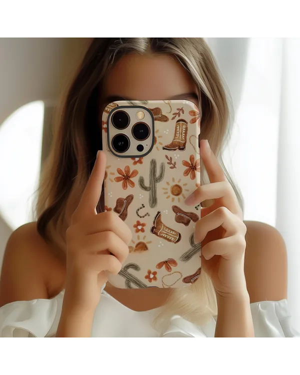 Earthy Western Cactus & Cowboy Boots Design Phonecase
