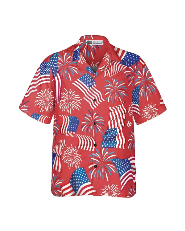 4th Of July America Flag Firework Patriotic Hawaiian Shirt, Happy Independence Day US Flag Aloha Shirt For Men, Perfect Gift For Patriots, Friends, Husband, Boyfriend, Family