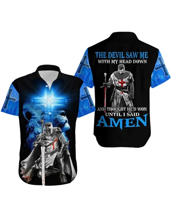 The Devil Saw Me With My Head Down Knight Jesus Lion King Hawaiian Shirts - Christian Hawaiian Shirts For Men & Women