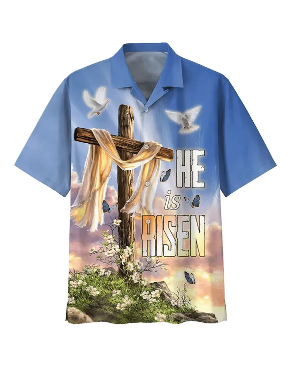 He Is Risen Dove Cross Flower Hawaiian Shirts - Christian Hawaiian Shirt - Hawaiian Summer Shirts