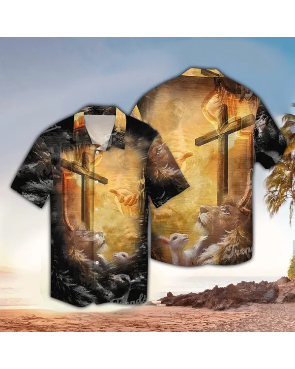 Lion Jesus Cross Sunrise Christianity Hawaiian Shirt - Christian Hawaiian Shirts For Men & Women